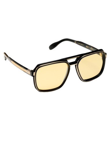 OCCHIALE DA SOLE UNISEX ACETATO NERO LENTI OCRA...