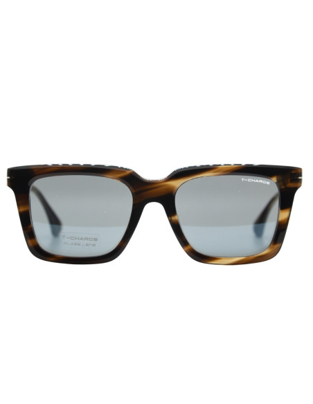 OCCHIALE DA SOLE UOMO ACETATO LENTI IN CRISTALLO MARRONE STRIATO T-CHARGE